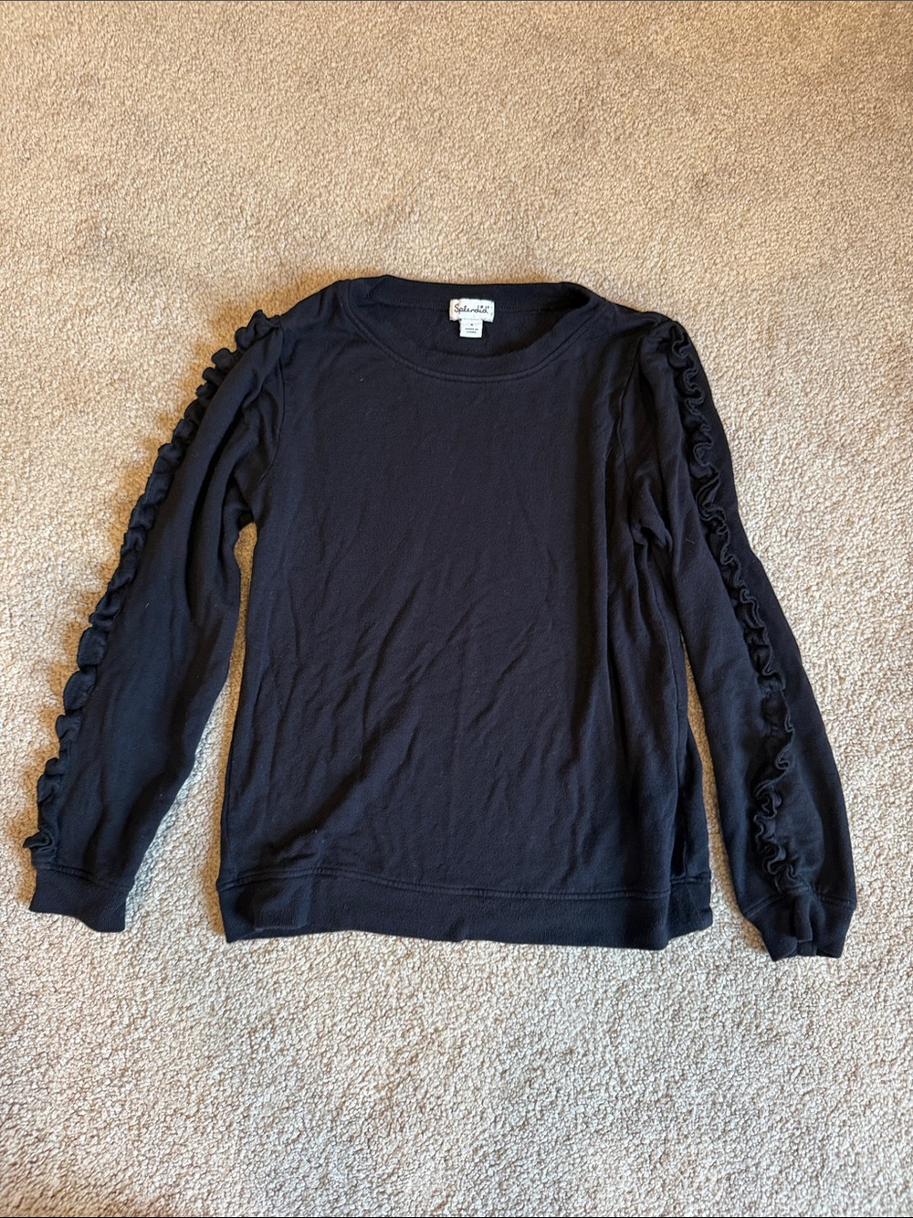 Splendid Black Ruffle-Trim Scoopneck Sweater